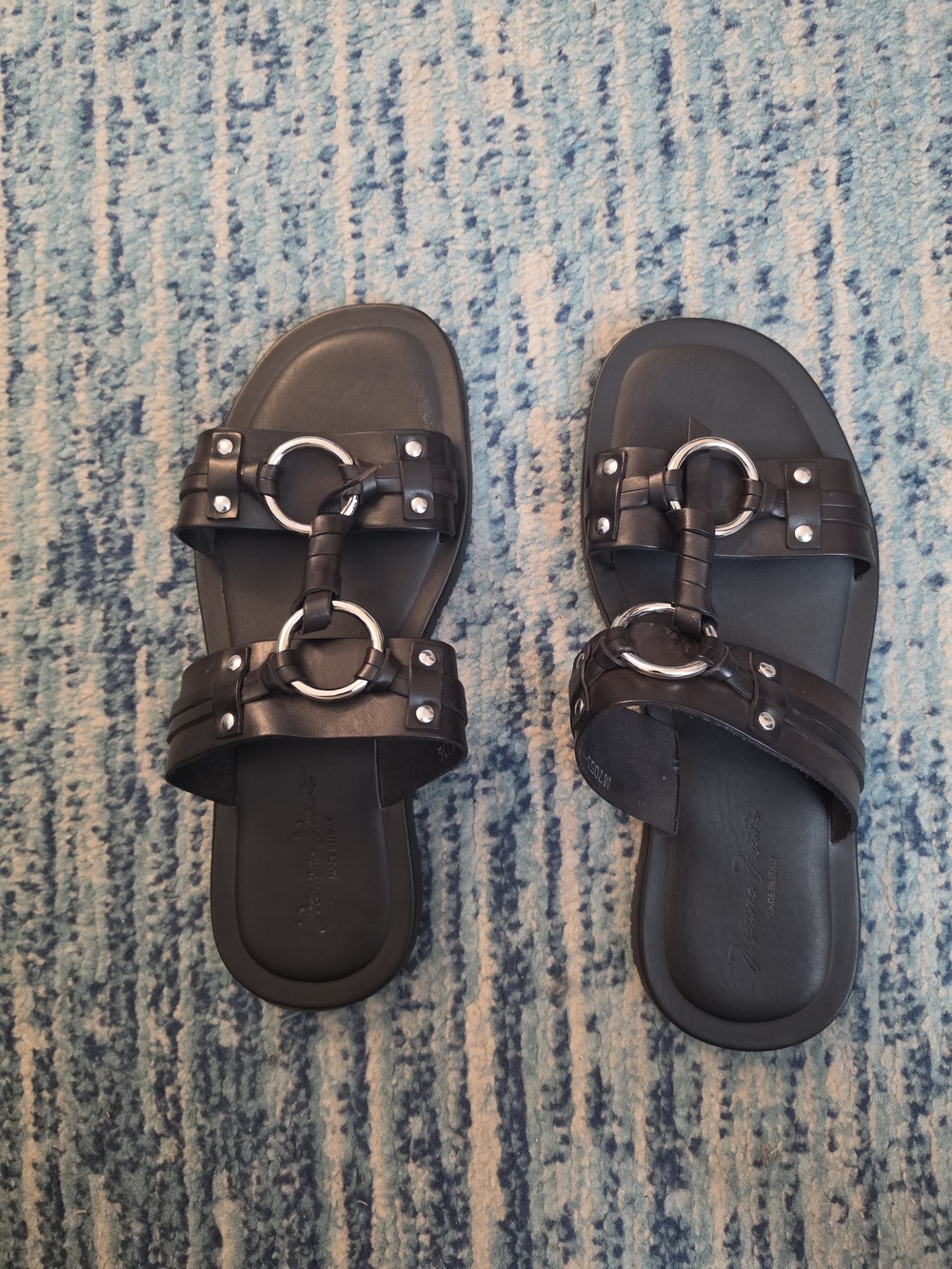 Massimo Matteo Black Leather Double-Ring Men's Slide Sandals